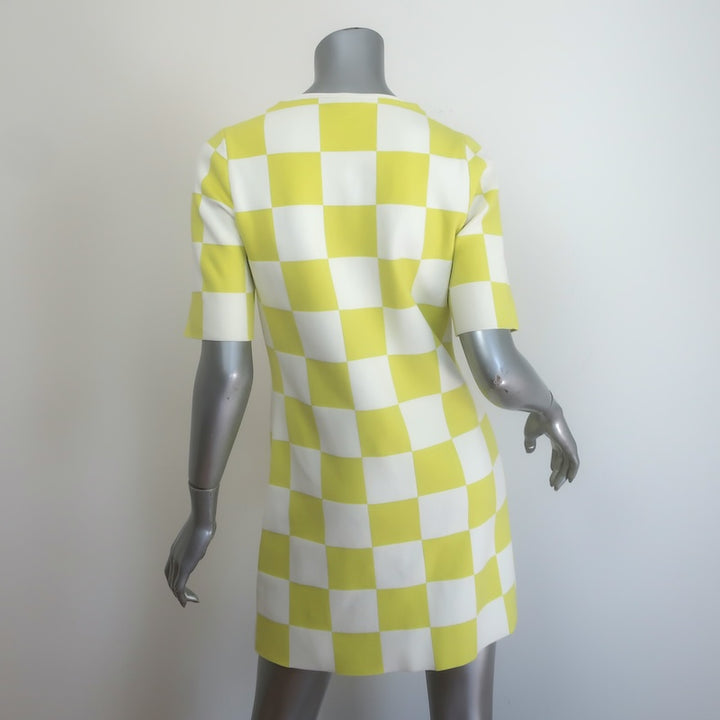 Louis Vuitton SS 2013 Checkered Mini Dress Yellow/White Stretch Knit Size Medium