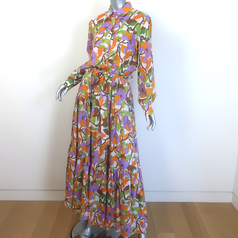 La DoubleJ Bellini Tiered Maxi Dress Cream/Multi Floral Print Cotton Size Large