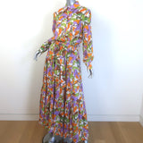 La DoubleJ Bellini Tiered Maxi Dress Cream/Multi Floral Print Cotton Size Large
