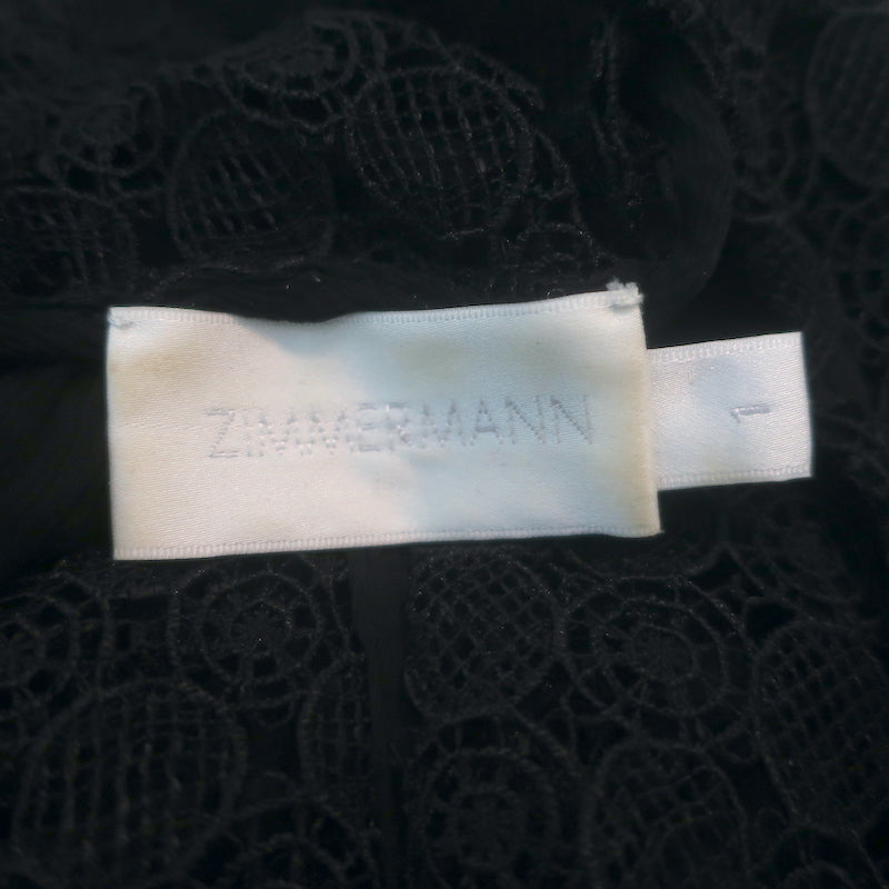 Zimmermann Belle Swiss Dot Midi Dress Black Lace-Trim Silk Georgette Size 1