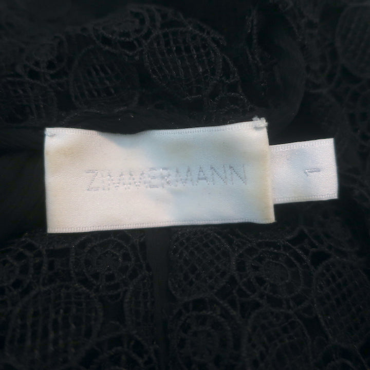 Zimmermann Belle Swiss Dot Midi Dress Black Lace-Trim Silk Georgette Size 1