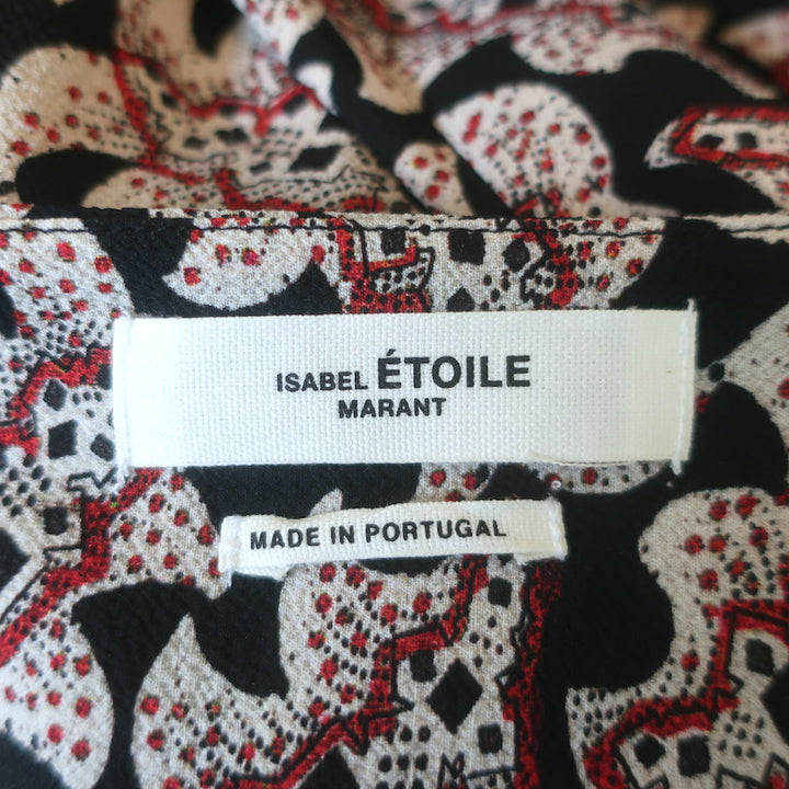 Isabel Marant Etoile Leland Tie-Hem Blouse Black/Beige Printed Crepe Size 34
