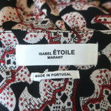 Isabel Marant Etoile Leland Tie-Hem Blouse Black/Beige Printed Crepe Size 34