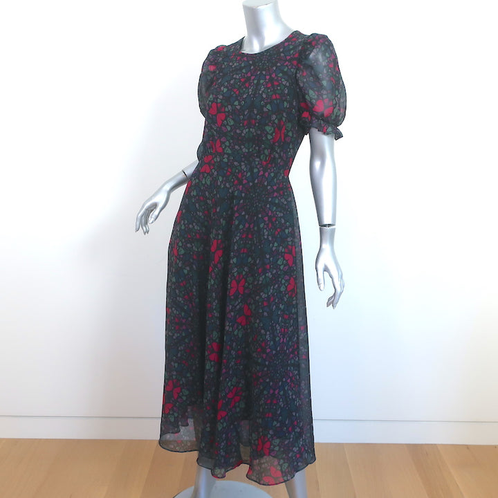 Ted Baker Puff Sleeve Midi Dress Daniaa Butterfly Print Crepe Size 3
