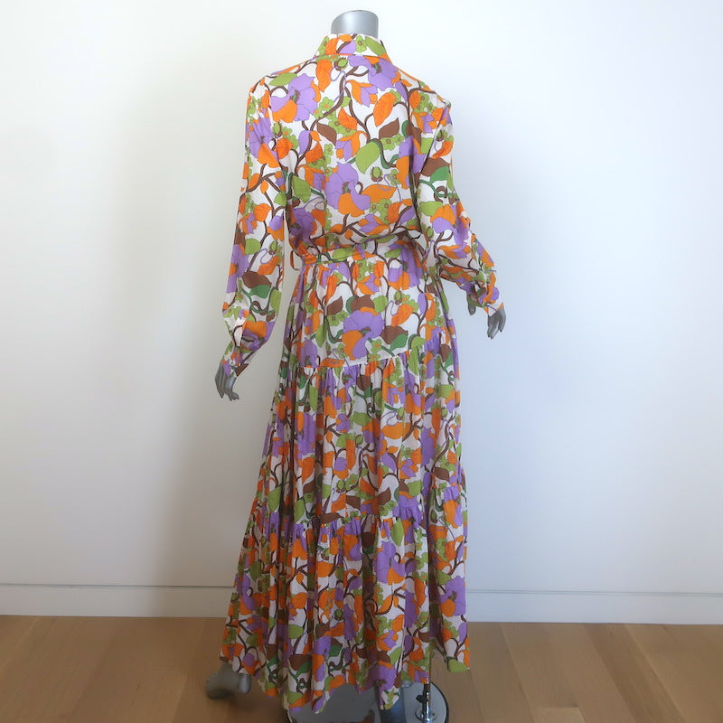 La DoubleJ Bellini Tiered Maxi Dress Cream/Multi Floral Print Cotton Size Large