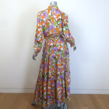 La DoubleJ Bellini Tiered Maxi Dress Cream/Multi Floral Print Cotton Size Large