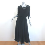 THE GREAT Crochet Lace-Trimmed Midi Dress Black Silk Size 1