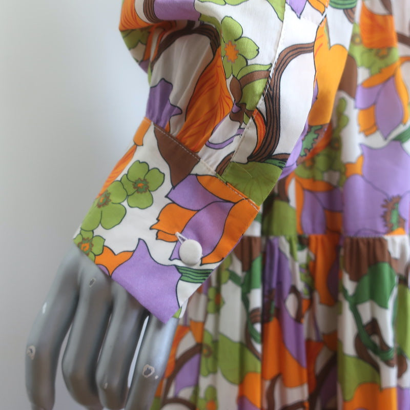 La DoubleJ Bellini Tiered Maxi Dress Cream/Multi Floral Print Cotton Size Large
