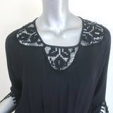 THE GREAT Crochet Lace-Trimmed Midi Dress Black Silk Size 1