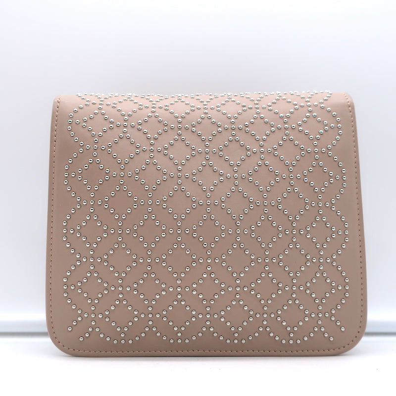 Alaia Arabesque Studded Mini Crossbody Bag Blush Leather Clutch