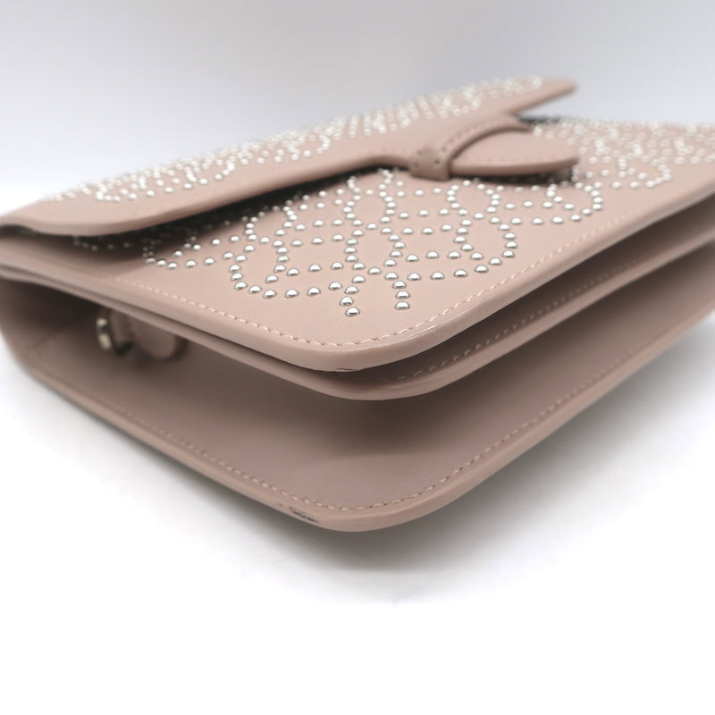 Alaia Arabesque Studded Mini Crossbody Bag Blush Leather Clutch