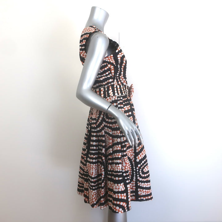 Rodarte Printed Cloque Belted Pleated Fit &amp; Flare Dress Black/Orange/White Size 6