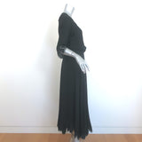 THE GREAT Crochet Lace-Trimmed Midi Dress Black Silk Size 1