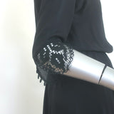 THE GREAT Crochet Lace-Trimmed Midi Dress Black Silk Size 1