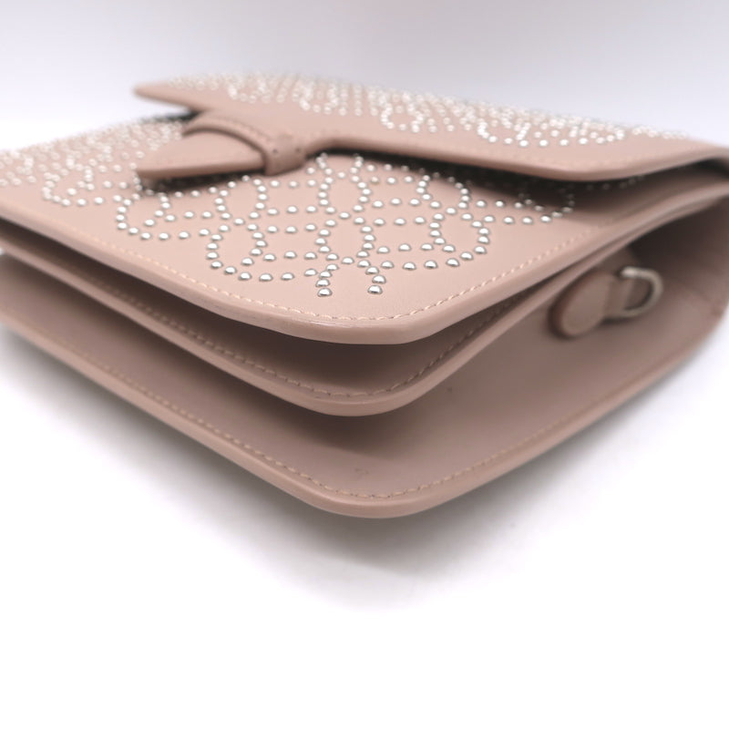 Alaia Arabesque Studded Mini Crossbody Bag Blush Leather Clutch