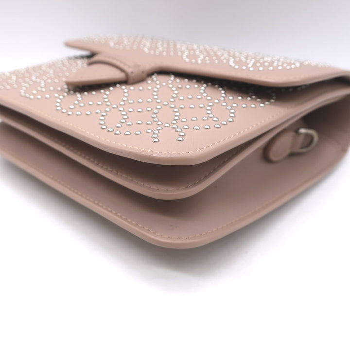 Alaia Arabesque Studded Mini Crossbody Bag Blush Leather Clutch