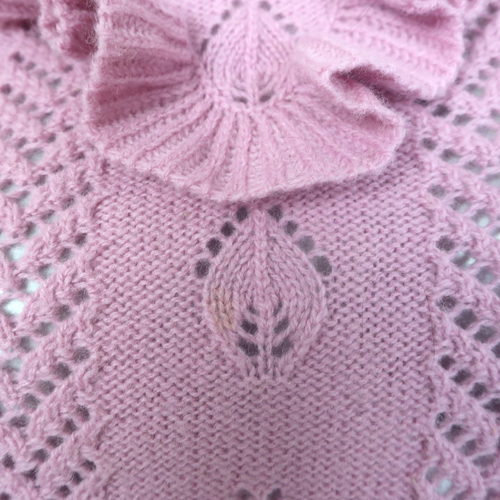 Gucci Ruffled Pointelle Knit Turtleneck Sweater Pink Wool-Blend Size Large