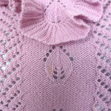 Gucci Ruffled Pointelle Knit Turtleneck Sweater Pink Wool-Blend Size Large