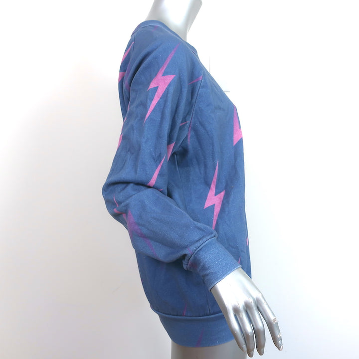 Aviator Nation Bolt Repeat Crew Sweatshirt Blue Size Medium