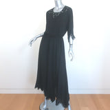 THE GREAT Crochet Lace-Trimmed Midi Dress Black Silk Size 1