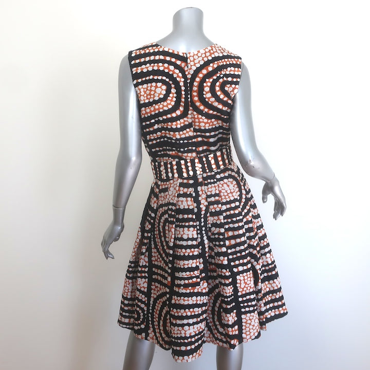 Rodarte Printed Cloque Belted Pleated Fit &amp; Flare Dress Black/Orange/White Size 6