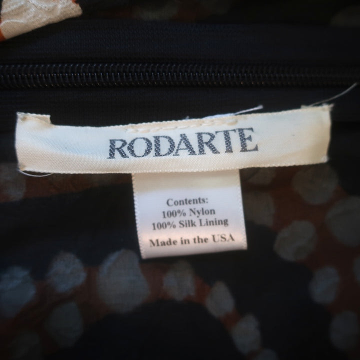 Rodarte Printed Cloque Belted Pleated Fit &amp; Flare Dress Black/Orange/White Size 6