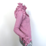 Gucci Ruffled Pointelle Knit Turtleneck Sweater Pink Wool-Blend Size Large