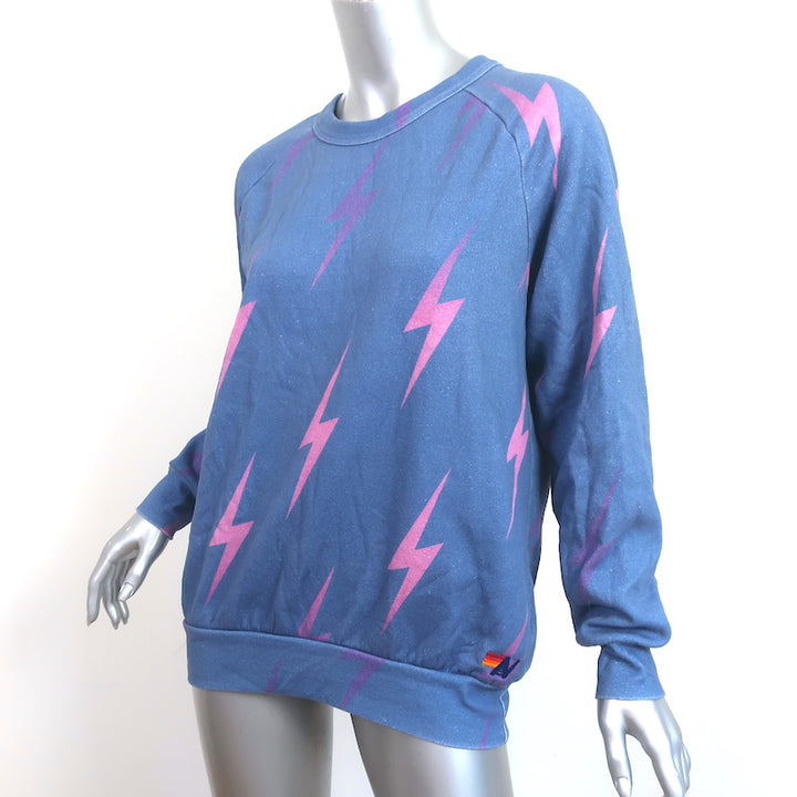 Aviator Nation Bolt Repeat Crew Sweatshirt Blue Size Medium