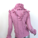 Gucci Ruffled Pointelle Knit Turtleneck Sweater Pink Wool-Blend Size Large