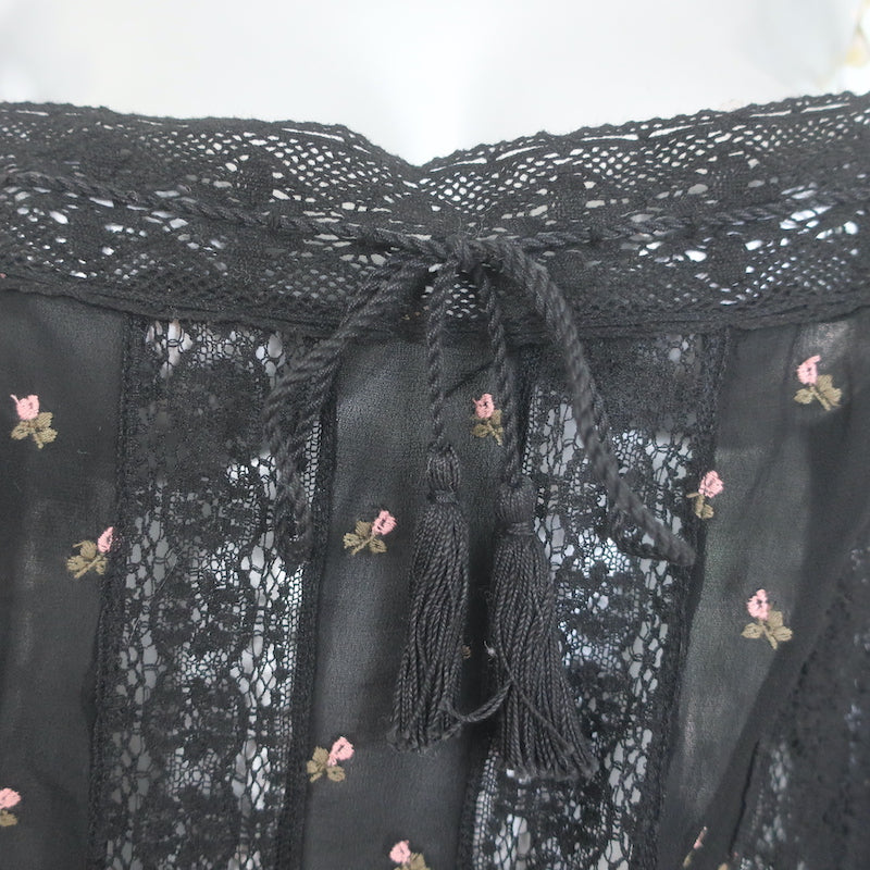 Ulla Johnson Bernie Lace-Trim Tank Top Black Floral-Embroidered Georgette Size 2