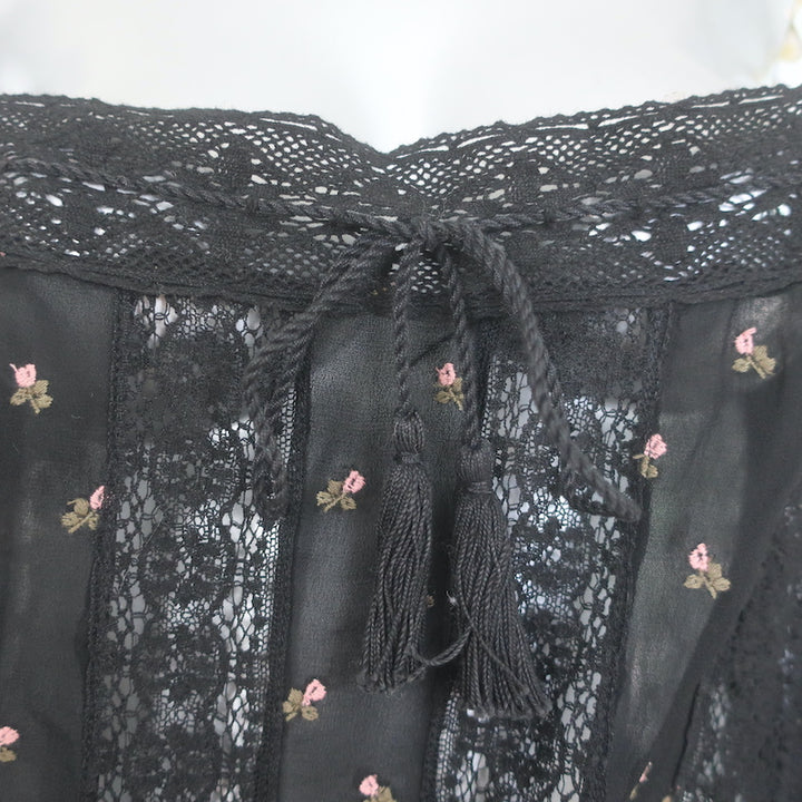 Ulla Johnson Bernie Lace-Trim Tank Top Black Floral-Embroidered Georgette Size 2