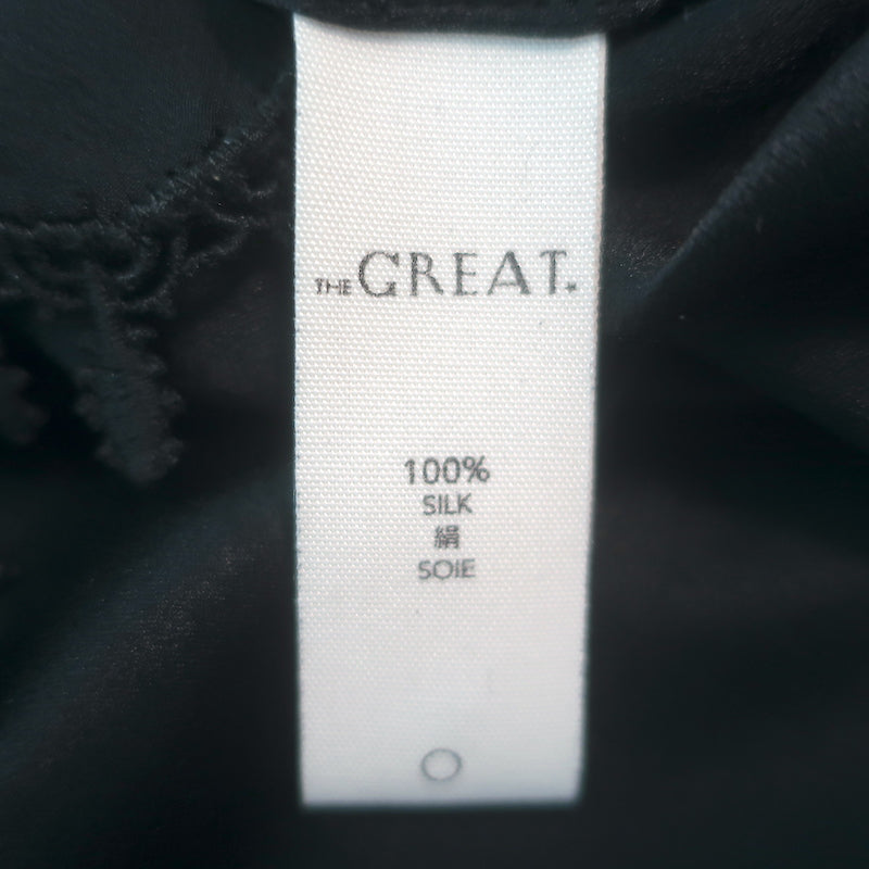 THE GREAT Crochet Lace-Trimmed Midi Dress Black Silk Size 1