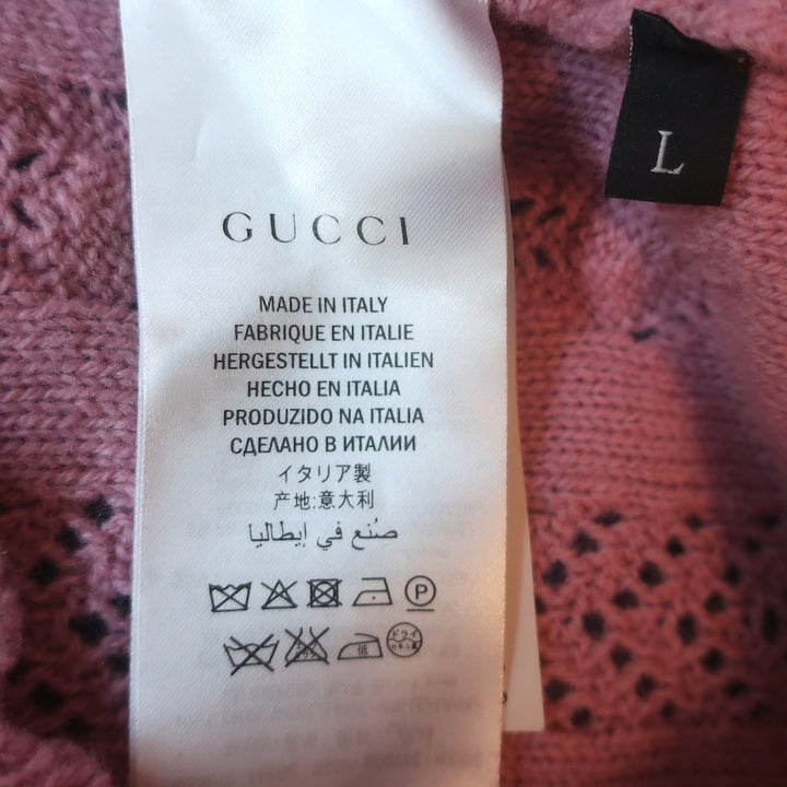 Gucci Ruffled Pointelle Knit Turtleneck Sweater Pink Wool-Blend Size Large