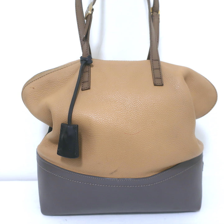 Fendi 2Bag Colorblock Tote Brown &amp; Gray Leather Large Shoulder Bag