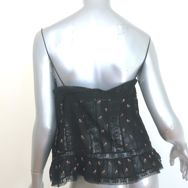 Ulla Johnson Bernie Lace-Trim Tank Top Black Floral-Embroidered Georgette Size 2
