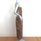 Mirror Palais S&M Lace-Up Back Maxi Dress Brown Paisley Silk Size Large NEW