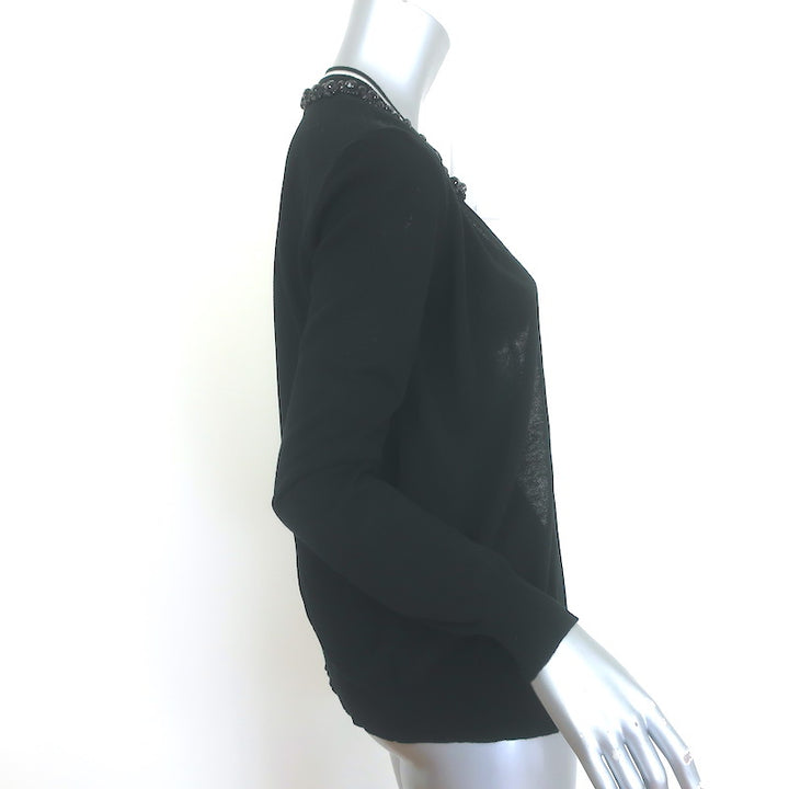 Marni Jeweled Collar Cardigan Black Cotton Size 40 Open-Front Sweater