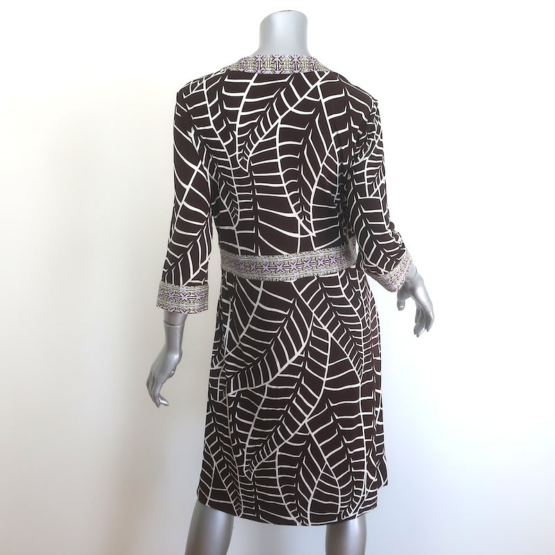 Tory Burch Banana Leaf Print Silk Jersey Dress Dark Brown Size Large