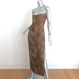 Mirror Palais S&M Lace-Up Back Maxi Dress Brown Paisley Silk Size Large NEW