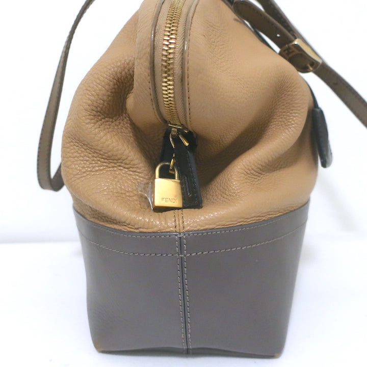 Fendi 2Bag Colorblock Tote Brown &amp; Gray Leather Large Shoulder Bag