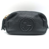 Gucci Soho Medium Cosmetic Case Black Pebbled Leather Clutch Bag