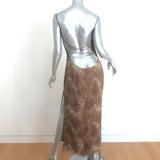 Mirror Palais S&M Lace-Up Back Maxi Dress Brown Paisley Silk Size Large NEW