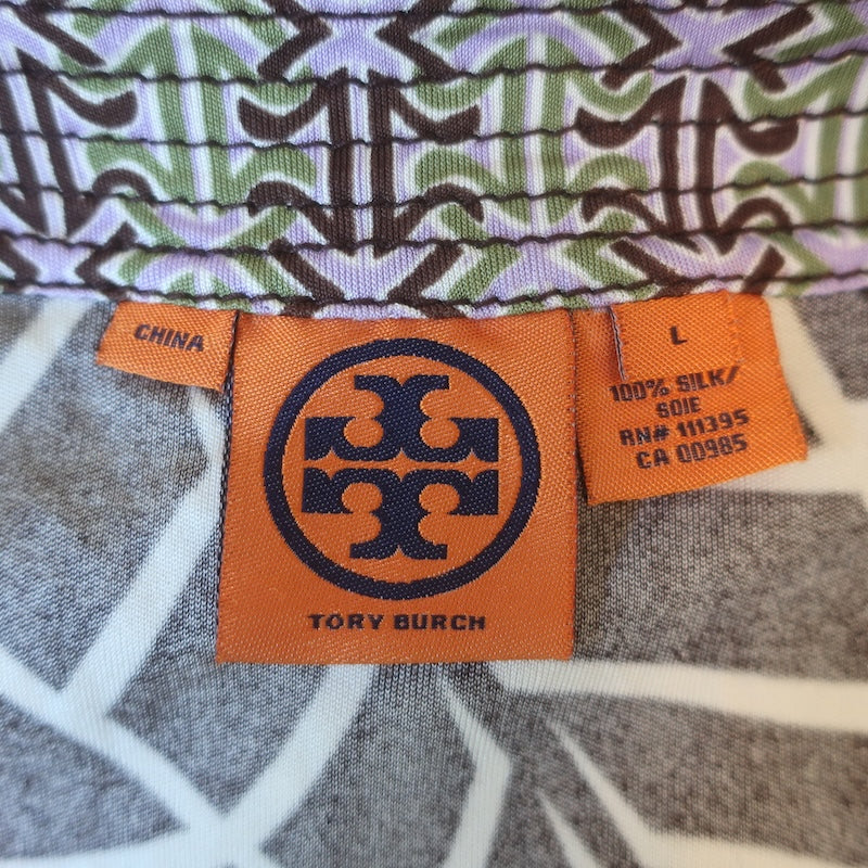 Tory Burch Banana Leaf Print Silk Jersey Dress Dark Brown Size Large