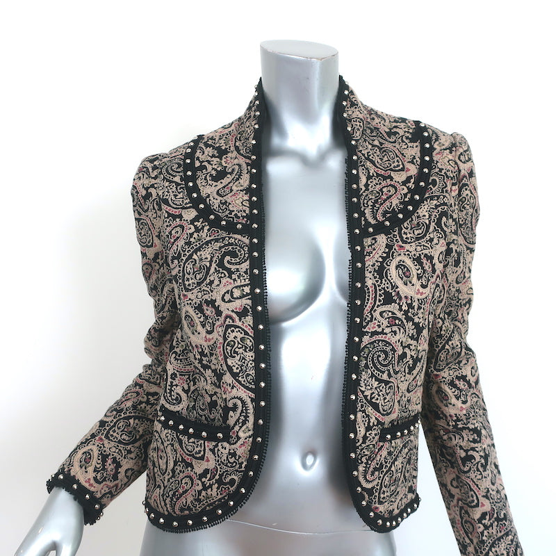 Saint Laurent Studded Open-Front Jacket Paisley Print Padded