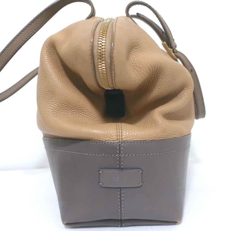 Fendi 2Bag Colorblock Tote Brown &amp; Gray Leather Large Shoulder Bag