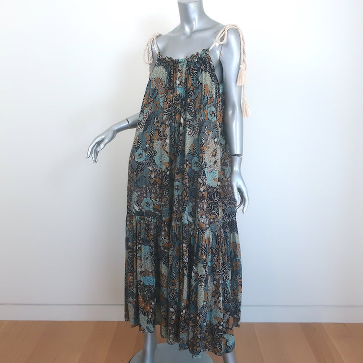Ulla Johnson Cari Rope-Strap Maxi Dress Batik Print Cotton-Blend Size Small