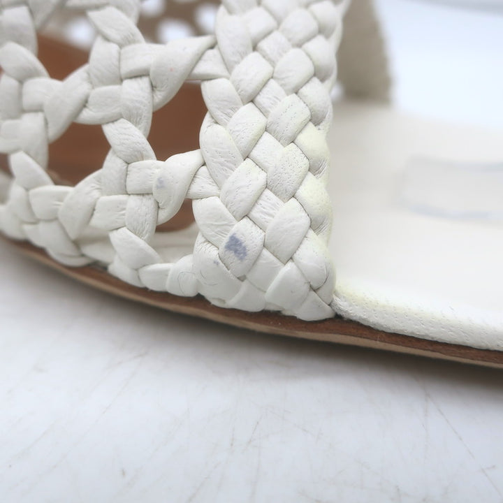 STAUD Simone Crochet Leather Slide Sandals White Size 38