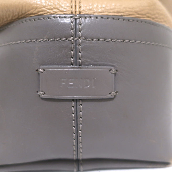 Fendi 2Bag Colorblock Tote Brown &amp; Gray Leather Large Shoulder Bag