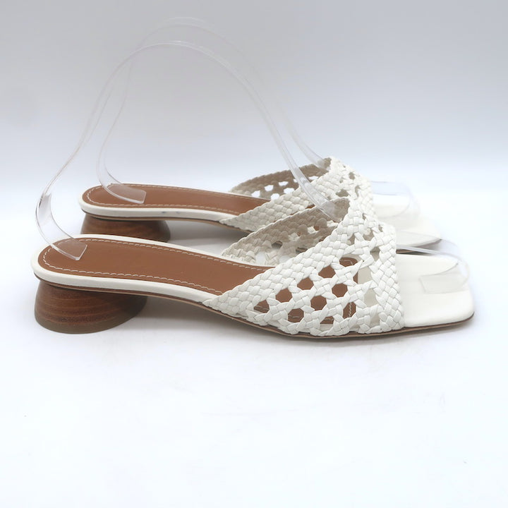 STAUD Simone Crochet Leather Slide Sandals White Size 38