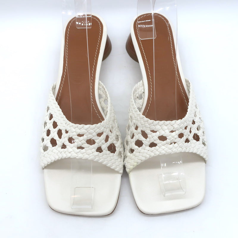 STAUD Simone Crochet Leather Slide Sandals White Size 38